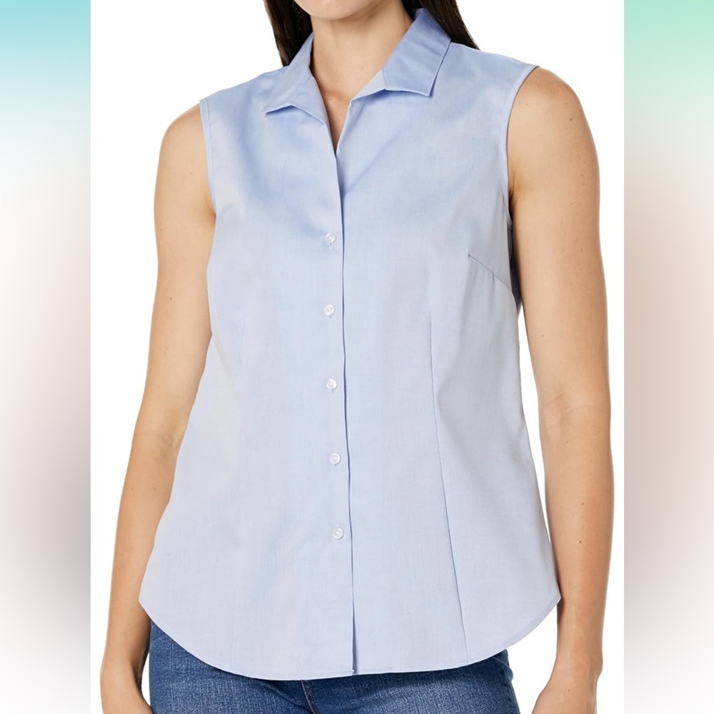 JONES NEW YORK Collection Platinum Non-Iron Light Blue Sleeveless Button Up Top
